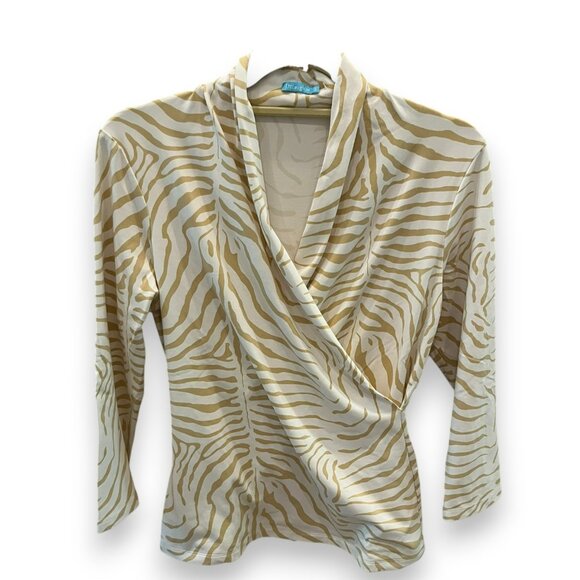 J Mclaughlin Tops - J McLaughlin White/Tan Zebra Catalina Cloth Faux Wrap Top